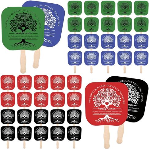 24 Pcs Family Reunion Favor Remembering Our Roots Fans Paper Fan Handheld Colored Family Tree Fan with Wooden Handle Family Reunion Decoration Family Reunion Gift for Family Gathering Party in Saudi Arabia