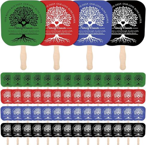 24 Pcs Family Reunion Favor Remembering Our Roots Fans Paper Fan Handheld Colored Family Tree Fan with Wooden Handle Family Reunion Decoration Family Reunion Gift for Family Gathering Party in Saudi Arabia