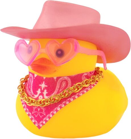wonuu Car Dashboard Decorations Pink Cowboy Hat Rubber Ducks, Rubber Ducky for Car Ornament Cute Duck with Hat, Glasses, Necklace, Scarf, White in Kuwait
