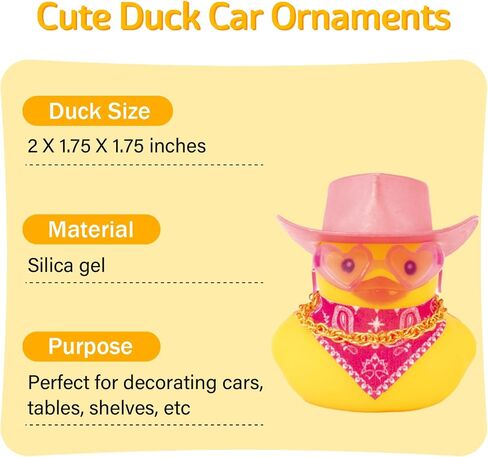 wonuu Car Dashboard Decorations Pink Cowboy Hat Rubber Ducks, Rubber Ducky for Car Ornament Cute Duck with Hat, Glasses, Necklace, Scarf, White in Kuwait
