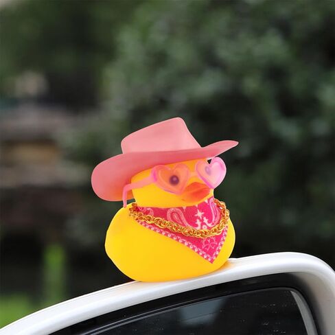 wonuu Car Dashboard Decorations Pink Cowboy Hat Rubber Ducks, Rubber Ducky for Car Ornament Cute Duck with Hat, Glasses, Necklace, Scarf, White in Kuwait
