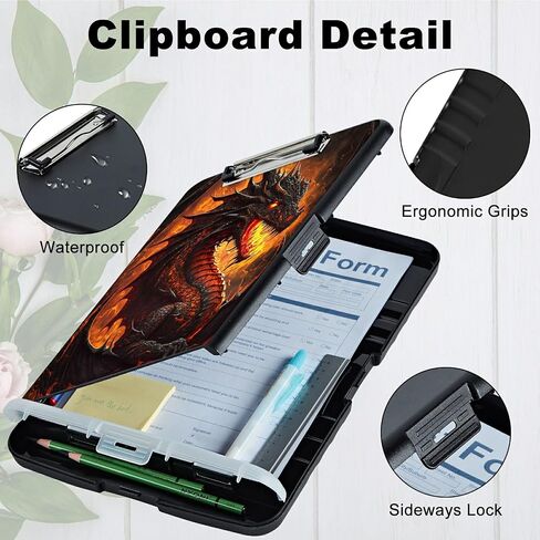 Flame Dragon A4 Clipboard with Storage Pen Holder, Clipboards Organizer Nursing Clipboard Foldable File Folder Plastic Clipboard Folio Clip Board for Office Students Classroom Doctor in Saudi Arabia