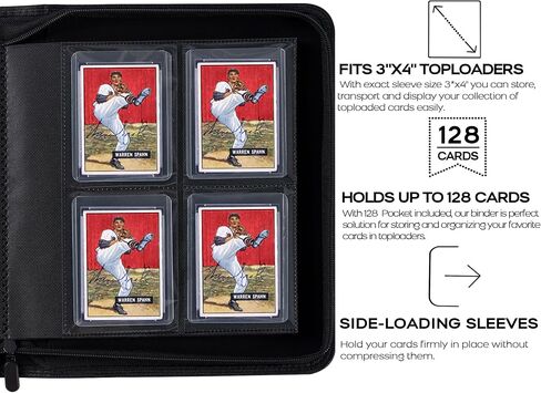 Toploader Binder, Holds 128 Top Loaders - 4 Pocket Top Loader Binder for 3" x 4" Rigid Card Holders for Trading Cards or Sports Cards, Model A - Classic Black in Saudi Arabia