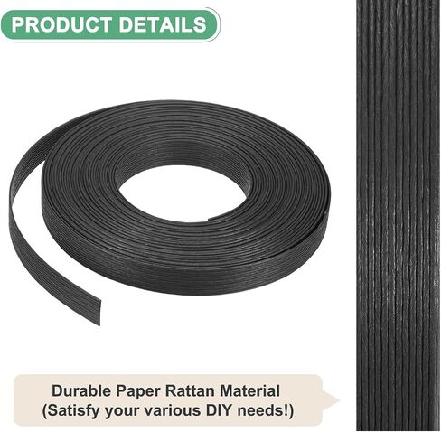 M METERXITY Paper Weaving Cane 12-Ply, 10.9 Yards x 0.47 Inch Paper Rattan Weaving Cane Material for DIY Crafts Making/Home Decoration, Basket Weaving Supplies [Black] in Kuwait