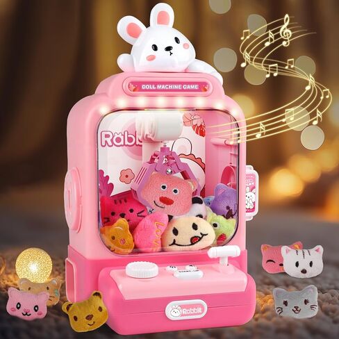 Claw Machine for Kids,Mini Vending Machines Candy Grabber Prize Dispenser Toys for Girls,Electronic Arcade Claw Game Machine for Party Birthday with Lights Sound & 20 Plush Toys in Saudi Arabia