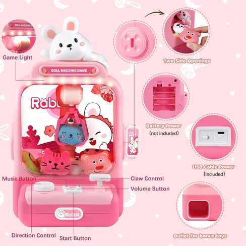 Claw Machine for Kids,Mini Vending Machines Candy Grabber Prize Dispenser Toys for Girls,Electronic Arcade Claw Game Machine for Party Birthday with Lights Sound & 20 Plush Toys in Saudi Arabia