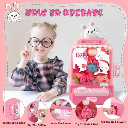 Claw Machine for Kids,Mini Vending Machines Candy Grabber Prize Dispenser Toys for Girls,Electronic Arcade Claw Game Machine for Party Birthday with Lights Sound & 20 Plush Toys in Saudi Arabia
