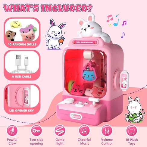 Claw Machine for Kids,Mini Vending Machines Candy Grabber Prize Dispenser Toys for Girls,Electronic Arcade Claw Game Machine for Party Birthday with Lights Sound & 20 Plush Toys in Saudi Arabia