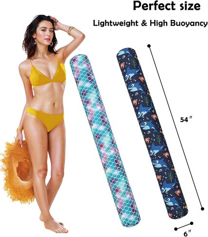 2 Pack Inflatable Pool Noodle Floats, 54″ Large Swim Pool Noodles for Floating, Soft Fabric Covered Swimming Noodles Toys for Adults Pool Accessories, Premium Buoyancy for Swimming Floating in Kuwait