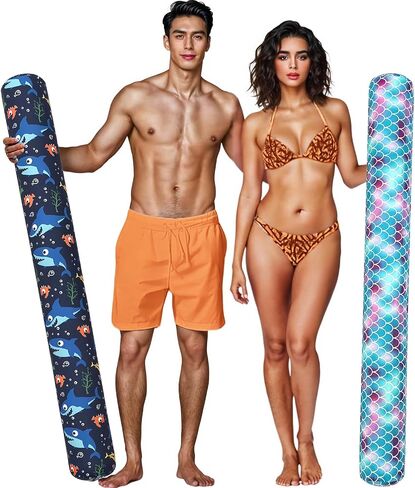 2 Pack Inflatable Pool Noodle Floats, 54″ Large Swim Pool Noodles for Floating, Soft Fabric Covered Swimming Noodles Toys for Adults Pool Accessories, Premium Buoyancy for Swimming Floating in Kuwait