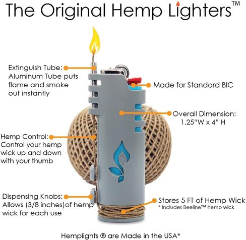 Beeline Hemp Roll Bundle Pack: 200 FT + Hemplights Lighter (Black) in Kuwait