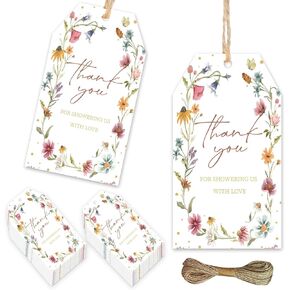 50pcs Wildflower شكرًا لك على علامات شكرًا لك على الاستحمام لنا مع علامات هدية الحب.