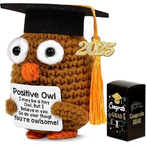 2025 Graduation Gifts, Positive Owl with Cap, Emotional Support Crochet, Cute College & High School Grad Gift for Her Him Friends, Personalized Graduate Gift for Women Men Boys Girls Multicolor