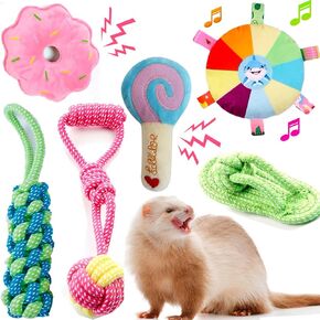 6 حزمة FERRET AND TOYS FERRET BELL BERLS SESEEKER TOYS SQUEAK TOY ISHE TOUM PET TOY TUG DEANTED TUG OF WAR TOY COTTON TOYS Exercise Scratch Toy Cat Dog Rop