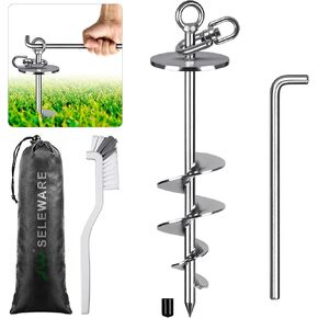 Seleware 17 Inch Dog Tie Out Out ، Rust Proof 360 ° Debivel Ground Consor للكلاب الكبيرة التي تصل إلى 220 رطلاً ، حصة غير متشابكة من الكلب في Yard Beach في الخارج واستخدامها لأي كلب.