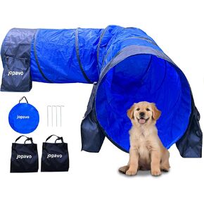 Dog Agility Training Equipment Tunnel:JOPAVO 10 Foot Dog Agility Tunnel with 2 Pack Sandbags, Carry Bag and 4 Ground Spikes.Ideal Dog Agility Equipment for Dog Obstacle Course,Exercise&Park Equipment