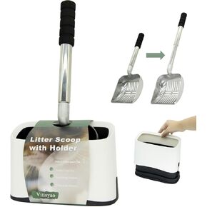 16"-21" Cat Litter Scoop with Holder, Metal Cat Litter Scoop with Detachable Long Handle, Heavy Duty Cat Litter Sifter, Deep Shovel Kitty Sifter Scoop for Multi-Cat Households