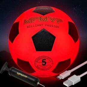 Light Up Soccer Ball - Size 5 - Glow in the Dark - USB LED قابلة لإعادة الشحن - ألعاب ملفوفة بالأطفال والأولاد والشباب والألعاب الداخلية والخارجية