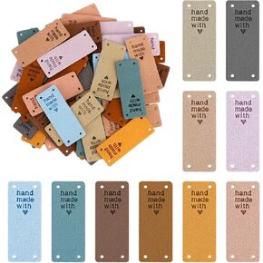 50 PCS PU Leather Tags للعناصر المصنوعة يدويًا ، مصنوعة يدويًا مع علامات الحب ، علامات جلدية فو ، علامات الكروشيه ، خياطة على العلامات الكروشيه متماسكة.
