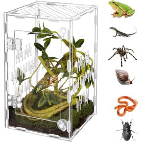 تجميع الزواحف الأكريليك terrarium سهلة ، 360 درجة واضحة واحتفظ بتصميم آمن للحيوانات الأليفة للقفز على العناكب ، الطارئ ، الموائل الكبرى المقاومة للخدش المقاومة للخدش للأرخنيدات 11.8*7.9*7.in