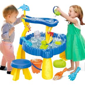 BELLOCHIDDO Water Table for Toddlers 1-2 - Summer Toys, 2-Tier Rain Showers Splash Pond for Outside Beach Backyard Summer, Activity Sensory Outdoor Play Table for Toddlers