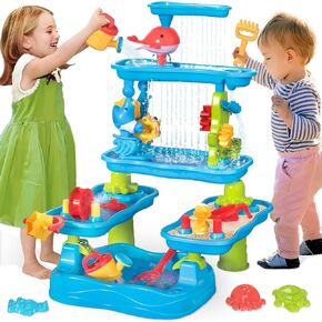 BELLOCHIDDO Water Table for Kids Ages 4-8 - 5-Tier Rain Shower Splash Sand Table Toy - Summer Outdoor Pool Backyard Garden Sensory Activity Set - Outside Play Toys for Toddler Boy Girl Age 3 4 5 6 7 8