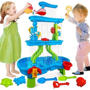 BELLOCHIDDO Water Table for Kids Ages 4-8 - 4-Tier Splash Sand Table Water Toy - Summer Outdoor Beach Pool Backyard Garden Activity Sensory Playset - Outside Toys for Toddlers Boy Girl Age 3 4 5 6 7 8