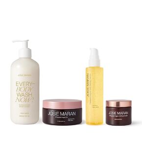 مجموعة Josie Maran Cali Glow Collection Body & Skincare Collection - تشمل الجميع Wash الآن! منظف ​​موس رطوبة ، زبدة أركان وزبدة الجسم والأنناس مسام مسام مسام (4 عدد)