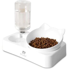 Marchul Cat Bowl, Stainless Steel Cat Food Bowl, Tilted Cat Food and Water Bowl Set, Puppy Bowl with Gravity Water Bowl, Raised Cat Dish for Cats and Small Dogs