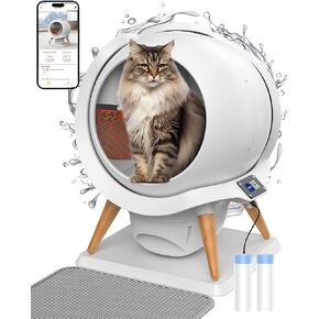Honeyguaridan Self Cleaning Cat Sterter Box ، صندوق فضلات القط التلقائي المقاوم للماء ، التحكم في التطبيق ، بدون رائحة ، حماية أمان متكاملة ، ماء سهل التنظيف ، للقطط المتعددة (3-33 رطل)