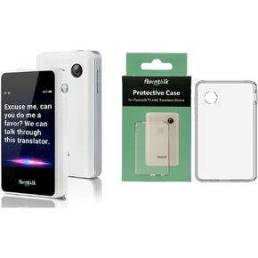 Timekettle ، Fluentalk T1 Mini Translator Device No WiFi اللازمة ، تم إنشاؤه في بيانات الهاتف المحمول العالمية لمدة عام واحد ، ويدعم 40 لغة وترجمة صور حزمة بيضاء مع حالة مطاطية من السيليكون 1