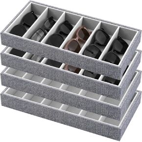 Juexica 4 Pcs Velvet Sunglasses Organizer Tray 6 Grid Sunglass Organizer Velvet Tray Stackable Glasses Display Case for Women Glasses Jewelry Display Watch (Black)