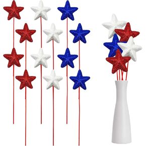 12 PCS 4th of July Red White Blue Glitter Puffy Star يختار الرغوة العصي اللامعة لوازم ترتيب الأزهار لليوم التذكاري يوم الاستقلال الوطني لاستقلال الحزب الزخرفة