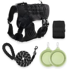 Tactical Service Dog Harness ， Adjustable Vest with MOLLE System, Accessories Bag for Training, Outdoor - Durable Military-Grade Working Dog Gear(Black Set, M)