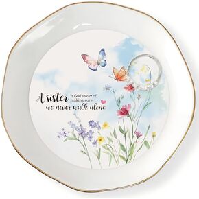 HOME SMILE Friend Chritian Gifts Jewelry Ring Dish Tray with Dynamic Butterfly&Flower Pattern Shifts,A Sweet Friendship Refresh the Soul-Best Friend BFF Birthday Graduation Retirement Gifts