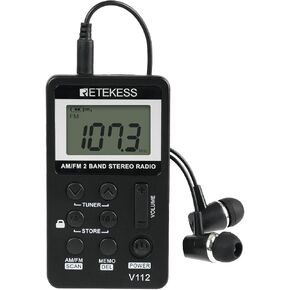 Retekess V112 AM FM Radio Portable, Mini Radio with Earphone Pocket, Digital Tuning Rechargeable Battery LCD Display for Walking Jogging(Gold)