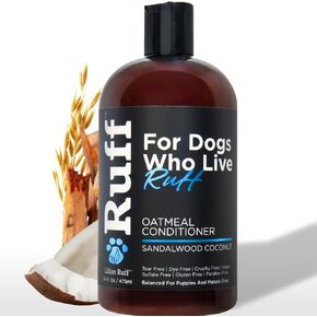 Ruff by Lillian Ruff Sandalwood Coconut Comtmeal Complemal للكلاب-ترطيب وتهدئ الجلد الجاف الحكة ، ويعزز معطفًا صحيًا ، خاليًا من الغلوتين ، خالي من الدمعة ، خالية من الكبريتات ، خالية من البارابين ، المصنوعة في الولايات المتحدة الأمريكية