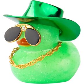 Wonuu Car Rubber Duck ، Dashboard Decorations Colorful Laser Cowboy Hat Ducky for Car Ornament Pucks مع قبعة ، قلادة ، نظارات الماس (Blink Dark Purple)