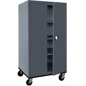 Sandusky Lee TA3R362466-01 Transport Series Metal Storage Cabinet with Wheels, Adjustable Shelves, 200lb Capacity, 24" Depth x 36" Width x 72" Height, Red