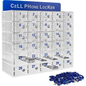 30 Slots Clear Cell Phone Locker with Charging Slot, Acrylic Phones Storage Cabinet with Door Locks Keys, Cell Phones Pocket Locker for Office Conference Rooms Classroom, 20.47*7.09*16.53in
