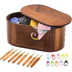Large oval Wooden Yarn Bowls For Knitting , Acacia Double Curling Slot Crochet Yarn Bowl With Lid,Smooth,preventing tangles,Ideal Gifts Set For Knitters
