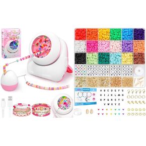 Pskfvre Bead Spinner Kit 2200Pcs, Wireless Charging Electric Bead Spinner and Clay Beads for Jewelry Making and Friendship Bracelets, Beginner Friendly, Gift for Girl