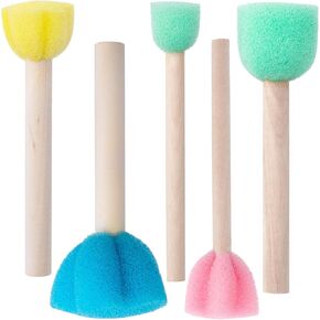 فرش الطلاء الرغوية المستديرة 5pcs ، أدوات الطلاء الإسفنج على شكل زهرة مع مقبض خشبي ، فرشاة إسفنجية لتلطيخ الورنيش الحرف الكبيرة المساحة- 4 ألوان