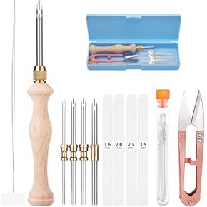 ZpSiMiEn Punch Needle Tool - Adjustable Embroidery Punch Needle Kit with 5 Replaceable Stainless Steel Needles, Wooden Handle, Threader, Scissors & Storage Box - Punch Needle Set for Beginners &Adults