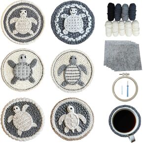 Xinpinzhou 6pcs Tortoise Punch Needle Coaster Kit for Kids Beginners Adults, Complete Punch Needle Stitching Embroidery Art Coasters Kit for Kids Adult Beginner Animal Punch Needling Coaster