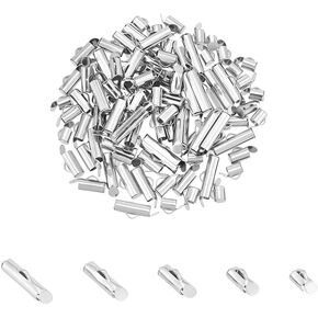 UniCraftale 100pcs شريحة على أغطية النهاية Clasp 5 أحجام أنبوب من الفولاذ المقاوم للصدأ نهاية شريط شريط التمرير نهاية القبعات Crimp Climp Clasp للخرز البذور تلوح في الأفق سوار قلادة متعددة القلادة.