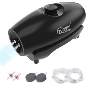 hygger Dual Port Small Aquarium Air Pump 5W Adjustable Fish Tank Oxygen Aerator Fish Bubbler Pump with 2 Air Stones Hose Tubings Check Valves 140 GPH for 20-120 Gallon