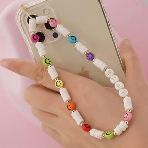 Beaded Phone Lanyard Wrist Strap Cute Kawaii Rainbow Color Beaded Phone Charm Strap Pearl Handmade Bracelet Keychain Anti-Lost Phone Charm String Phone Accessories for Women Girls