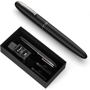مجموعة Fountain Pen مع Star Design ، تشمل زجاجة الحبر ، 2 خراطيش الحبر الأسود أقلام نافورة لكتابة اليومية القلم الفاخر السلس ، للرجال والنساء ، استخدام المكاتب (BFP01W)