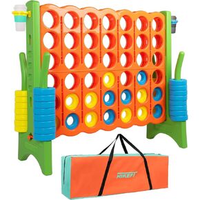 Jumbo 4 in a Row Game Set,4FT Giant Game Set with Carry Bag&44 Pieces Rings&Cup Holder,Indoor/Outdoor Yard Game for Kids & Adults-Fun Family&Party Game-Boosts Brain Power(Orange&Green)